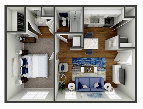 Floor plan for 1 bed, 1 bath, 580 sqft