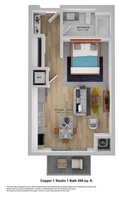 Floor plan for studio, 1 bath, 550 sqft