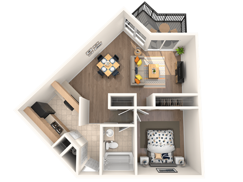 Floor plan for 1 bed, 1 bath, 625 sqft