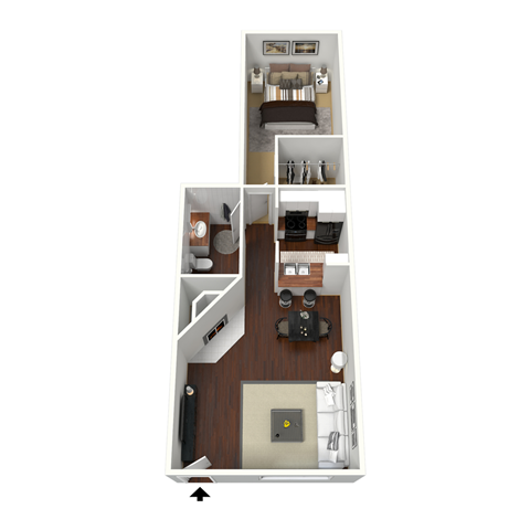 Floor plan for 1 bed, 1 bath, 630 sqft