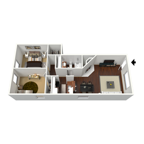 Floor plan for 2 beds, 1 bath, 820 sqft