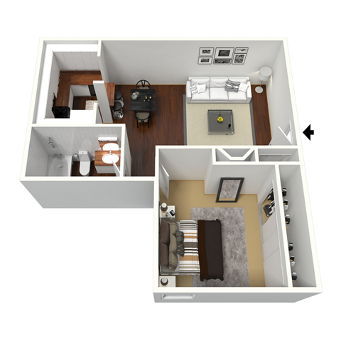 Floor plan for 1 bed, 1 bath, 695 sqft