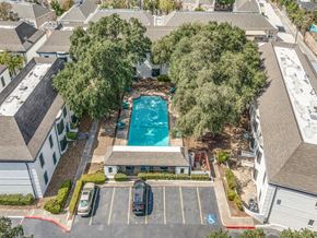 San Antonio apartment for rent - A swimming pool surrounded by trees and a parking lot.
