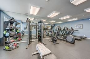 San Jose apartment for rent - One-Bedroom Apartments in San Jose, CA - Los Gatos Creek - Fitness Center with Cardio and Strength Training Equipment, Rubber Matting, Recessed Lighting, and a Mirrored Wall.