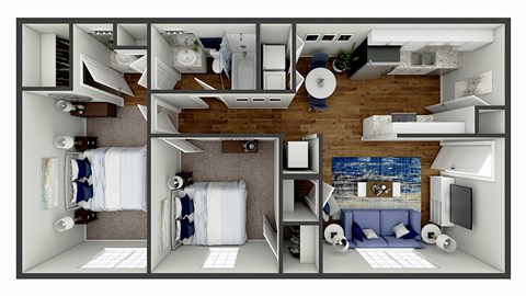 Floor plan for 2 beds, 1 bath, 840 sqft