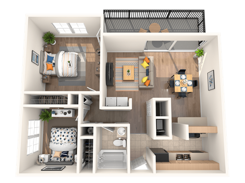 Floor plan for 2 beds, 1 bath, 840 sqft