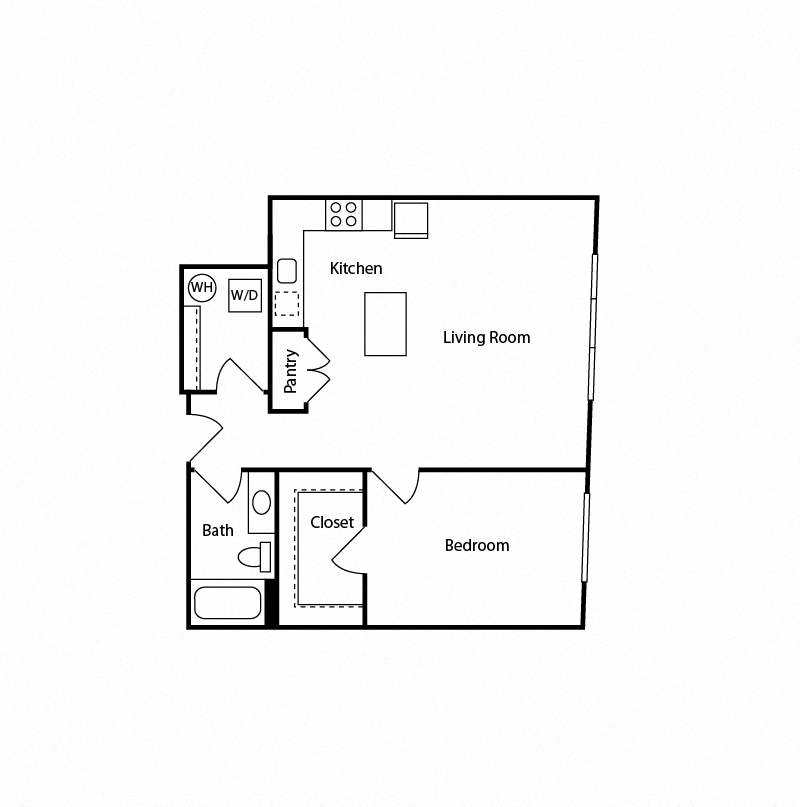 Floor plan for 1 bed, 1 bath, 663 sqft