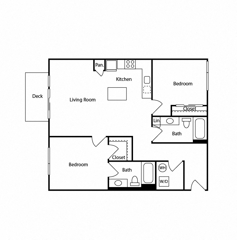 Floor plan for 2 beds, 2 baths, 993 sqft