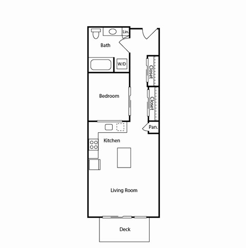 Floor plan for 1 bed, 1 bath, 574 sqft