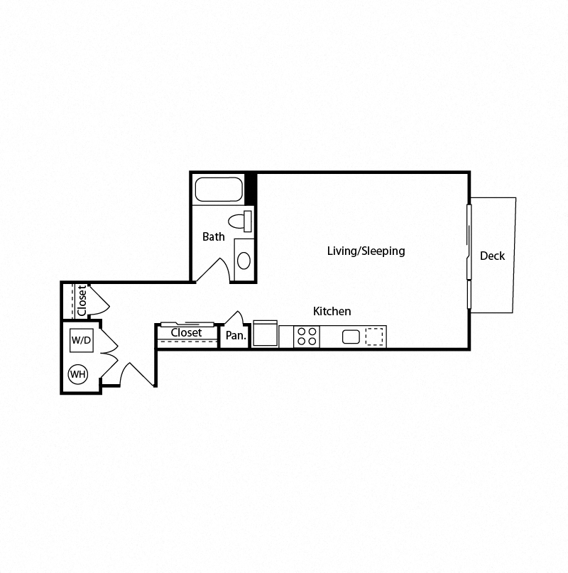 Floor plan for studio, 1 bath, 519 sqft