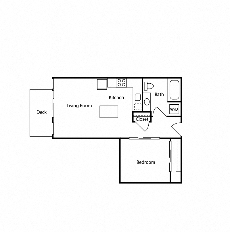 Floor plan for 1 bed, 1 bath, 538 sqft