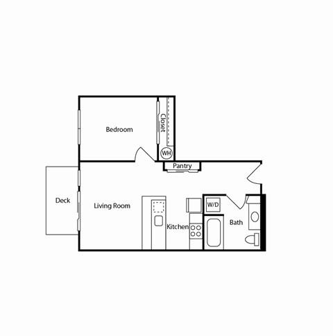 Floor plan for 1 bed, 1 bath, 543 sqft
