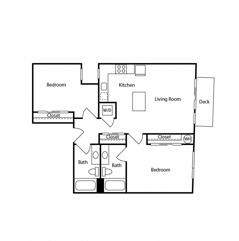 Floor plan for 2 beds, 2 baths, 852 sqft