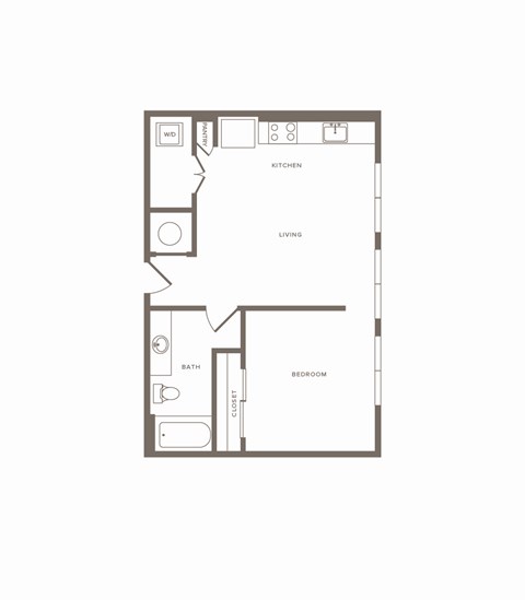 Floor plan for studio, 1 bath, 615 sqft