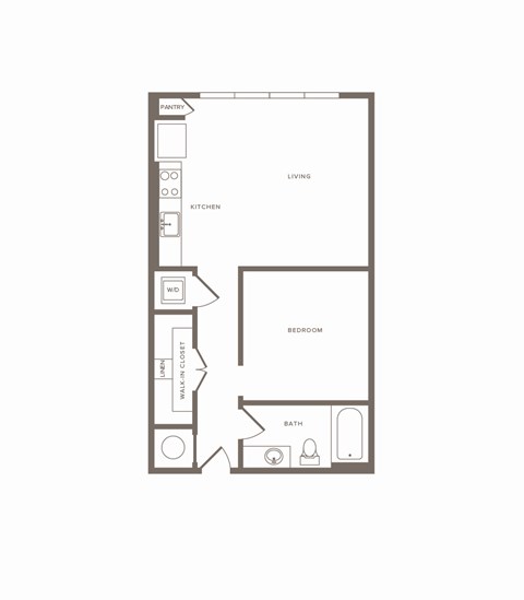 Floor plan for studio, 1 bath, 649 sqft