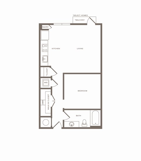 Floor plan for studio, 1 bath, 690 sqft
