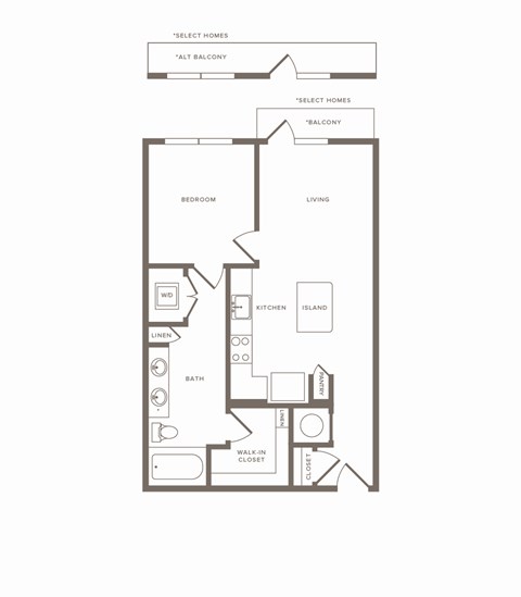 Floor plan for 1 bed, 1 bath, 759 sqft