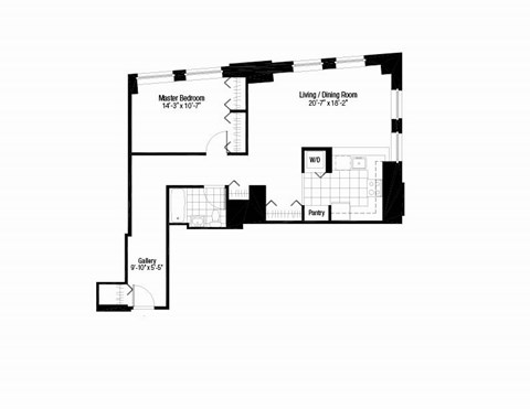 Floor plan for 1 bed, 1 bath, 812 sqft