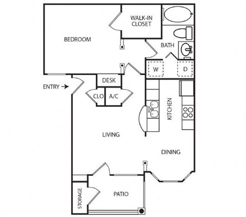 Floor plan for 1 bed, 1 bath, 690 sqft
