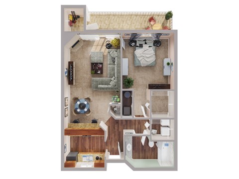 Floor plan for 1 bed, 1 bath, 682 sqft