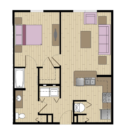 Floor plan for 1 bed, 1 bath, 872 sqft