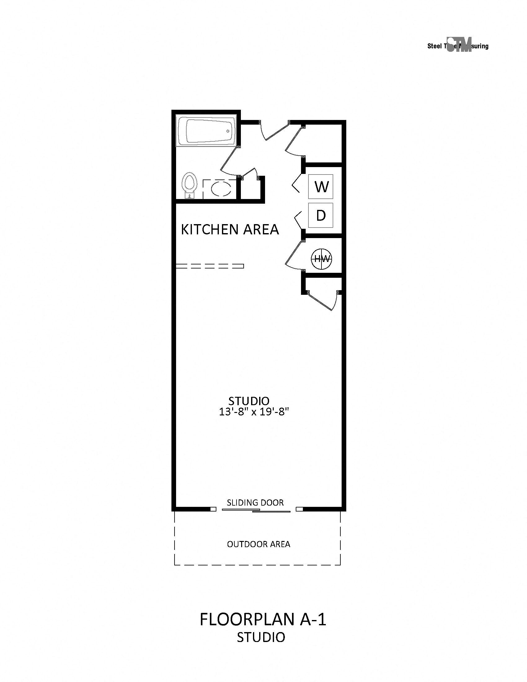 Floor plan for studio, 1 bath, 382 sqft