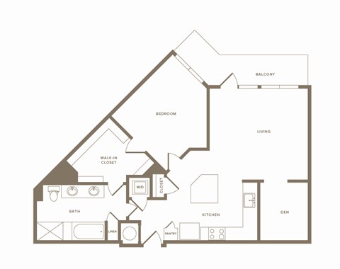 Floor plan for 1 bed, 1 bath, 991 sqft