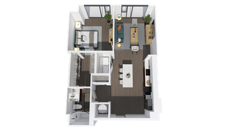 Floor plan for 1 bed, 1 bath, 837 sqft