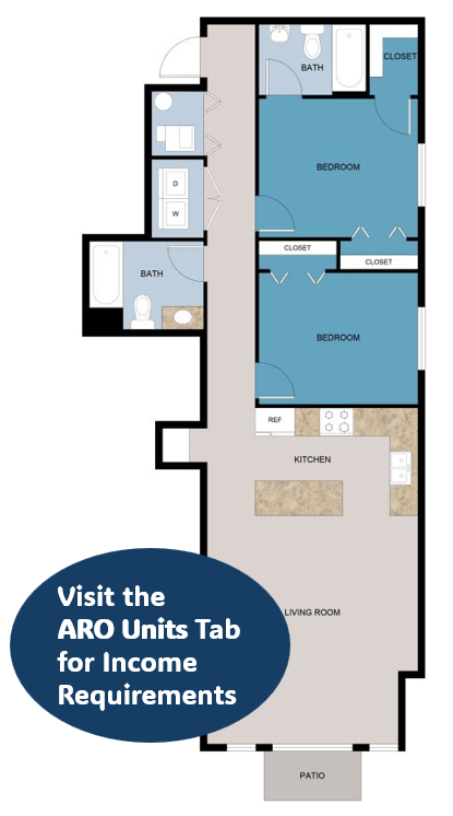 Floor plan for 2 beds, 2 baths, 1398 sqft