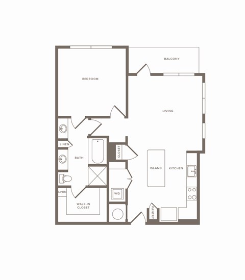Floor plan for 1 bed, 1 bath, 879 sqft