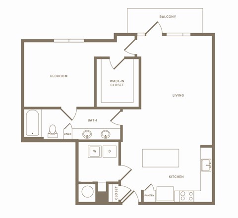 Floor plan for 1 bed, 1 bath, 1002 sqft