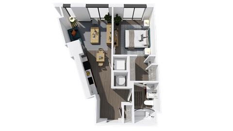 Floor plan for 1 bed, 1 bath, 662 sqft