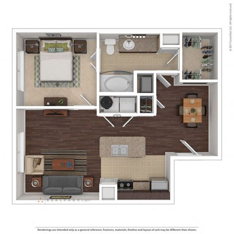 Floor plan for 1 bed, 1 bath, 758 sqft