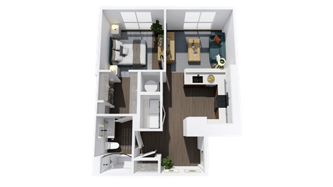 Floor plan for 1 bed, 1 bath, 709 sqft