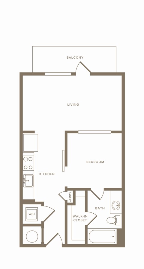 Floor plan for 1 bed, 1 bath, 583 sqft