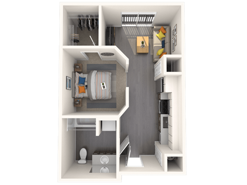 Floor plan for studio, 1 bath, 471 sqft