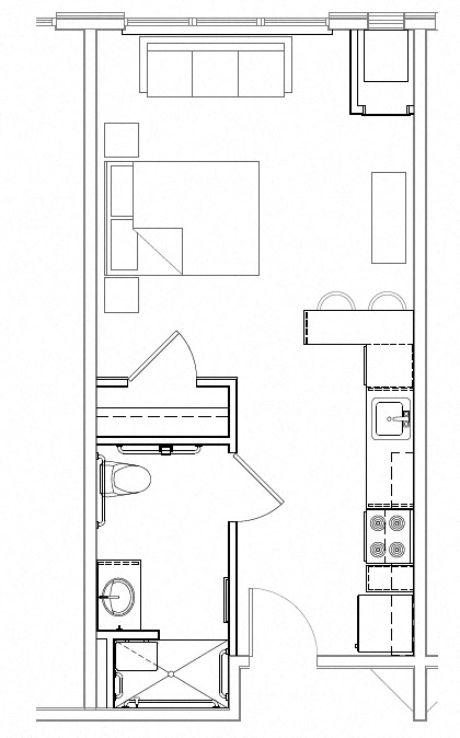 Floor plan for studio, 1 bath, 430 sqft