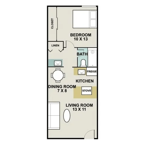 Floor plan for 1 bed, 1 bath, 550 sqft