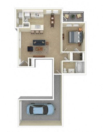 Floor plan for 1 bed, 1 bath, 841 sqft