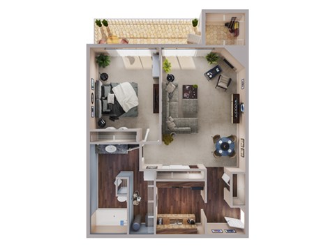 Floor plan for 1 bed, 1 bath, 768 sqft