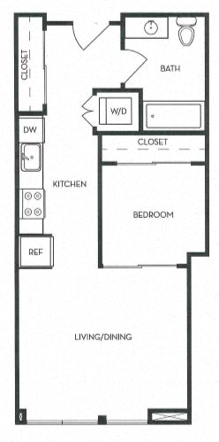 Floor plan for studio, 1 bath, 513 sqft