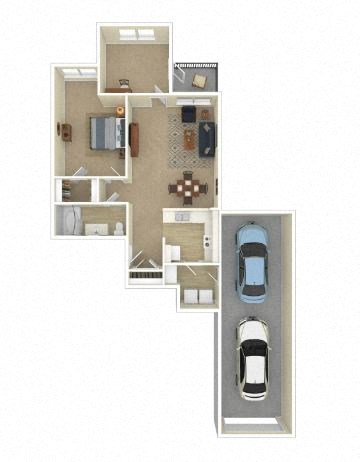 Floor plan for 1 bed, 1 bath, 894 sqft