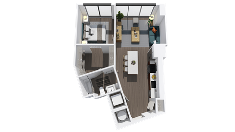 Floor plan for 1 bed, 1 bath, 704 sqft