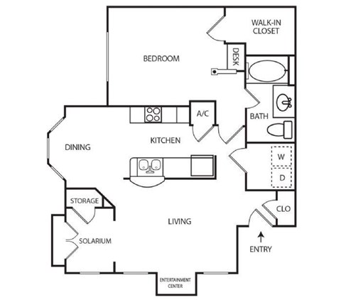 Floor plan for 1 bed, 1 bath, 854 sqft