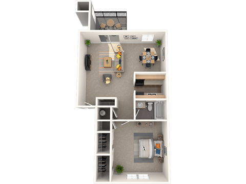 Floor plan for 1 bed, 1 bath, 866 sqft