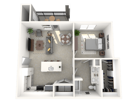 Floor plan for 1 bed, 1 bath, 745 sqft
