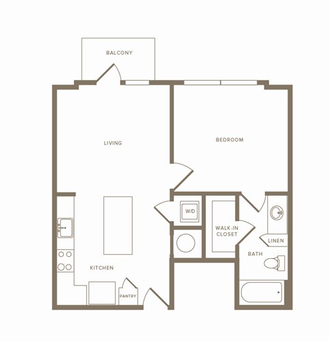 Floor plan for 1 bed, 1 bath, 710 sqft