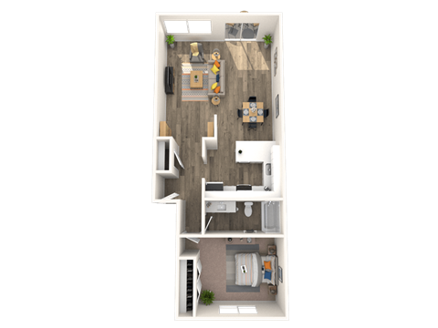 Floor plan for 1 bed, 1 bath, 1000 sqft