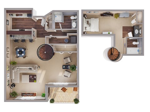 Floor plan for 1 bed, 1.5 baths, 814 sqft