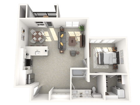 Floor plan for 1 bed, 1 bath, 786 sqft